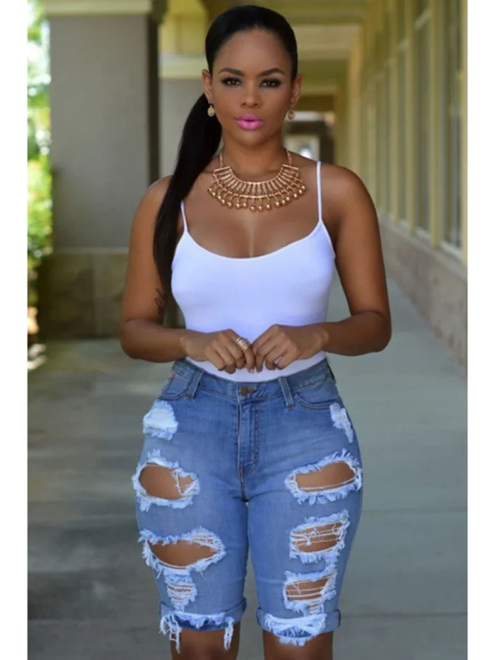 High Waist Ripped Denim Shorts